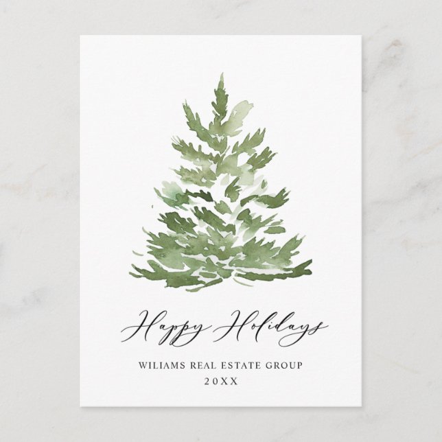 Elegant Pine Tree Christmas Company Greeting Postcard (Front)