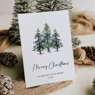 Elegant Pine Tree Christmas Company Greeting Postcard