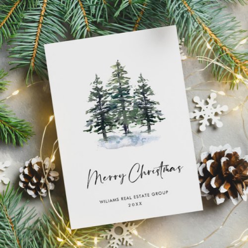 Elegant Pine Tree Christmas Company Greeting Postcard