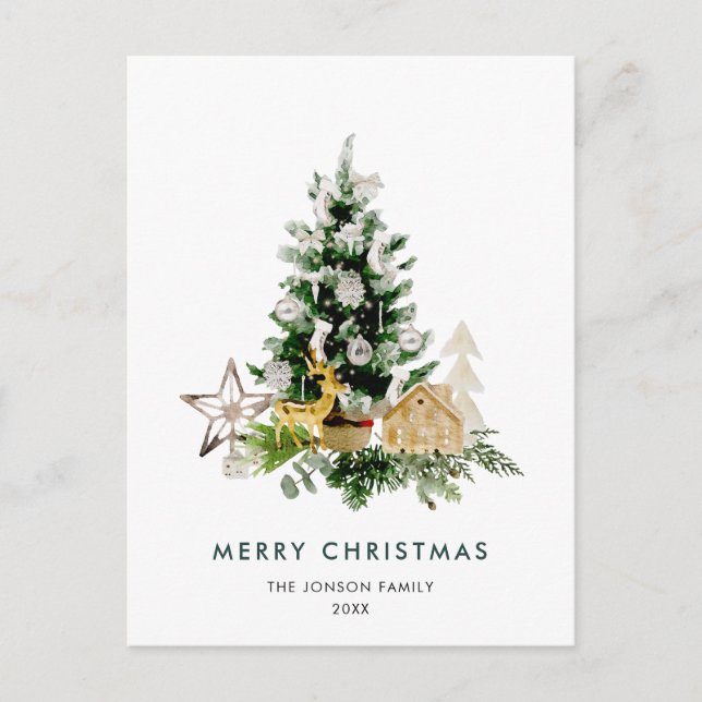 Elegant Pine Tree Christmas Company Holiday Postcard (Front)