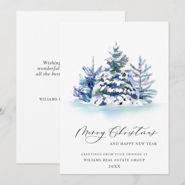 Elegant Pine Tree Christmas Corporate Greeting Holiday Card (Front/Back)