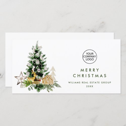 Elegant Pine Tree Christmas Corporate Greeting Holiday Card