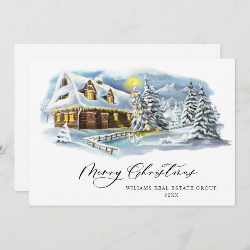 Elegant Pine Tree Christmas Corporate Greeting Holiday Card