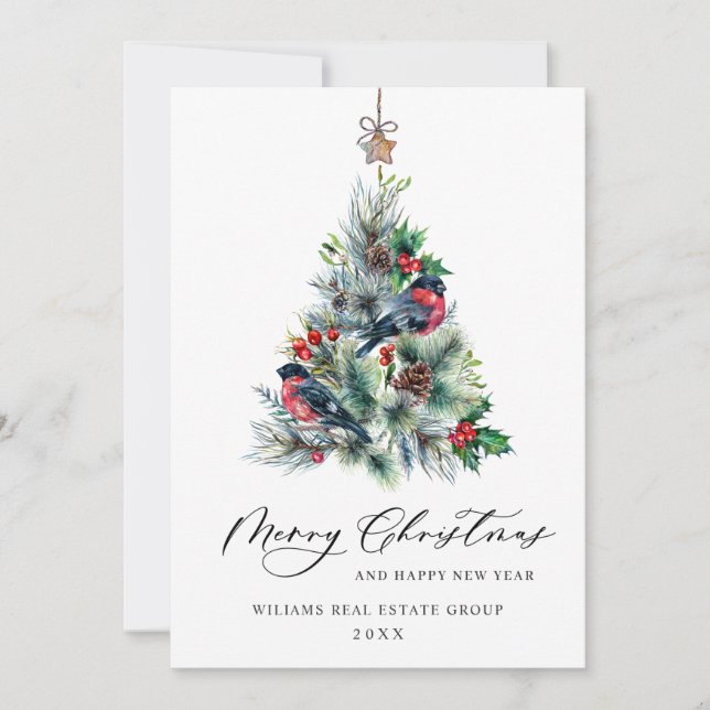 Elegant Pine Tree Christmas Corporate Greeting Holiday Card (Front)
