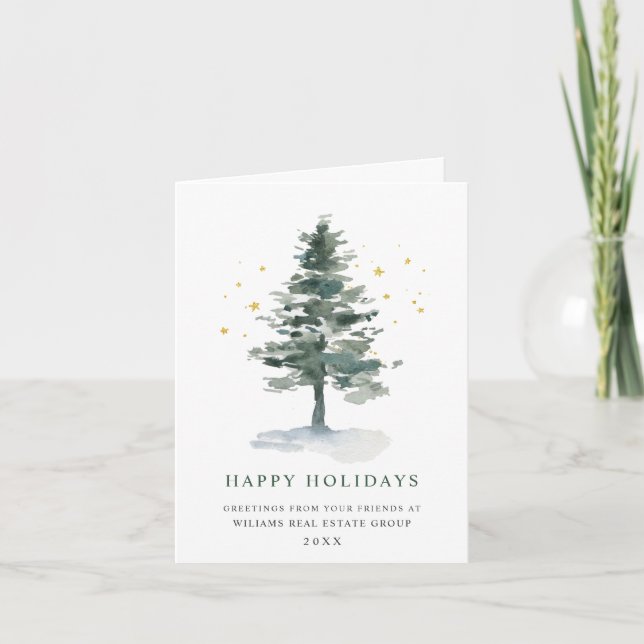 Elegant Pine Tree Christmas Corporate Greeting Holiday Card (Front)