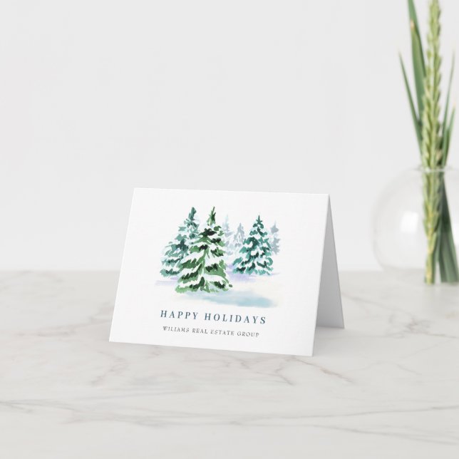 Elegant Pine Tree Christmas Corporate Greeting Holiday Card (Front)