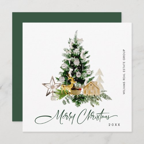 Elegant Pine Tree Christmas Corporate Greeting Holiday Card