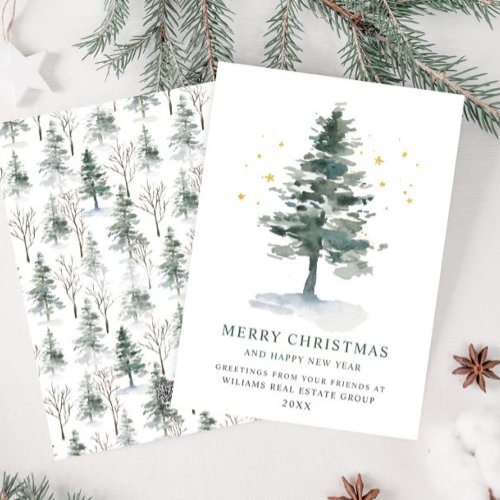 Elegant Pine Tree Christmas Corporate Greeting Holiday Card