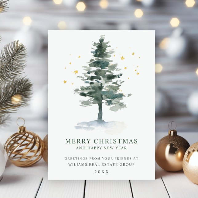 Elegant Pine Tree Christmas Corporate Greeting Holiday Card (Creator Uploaded)