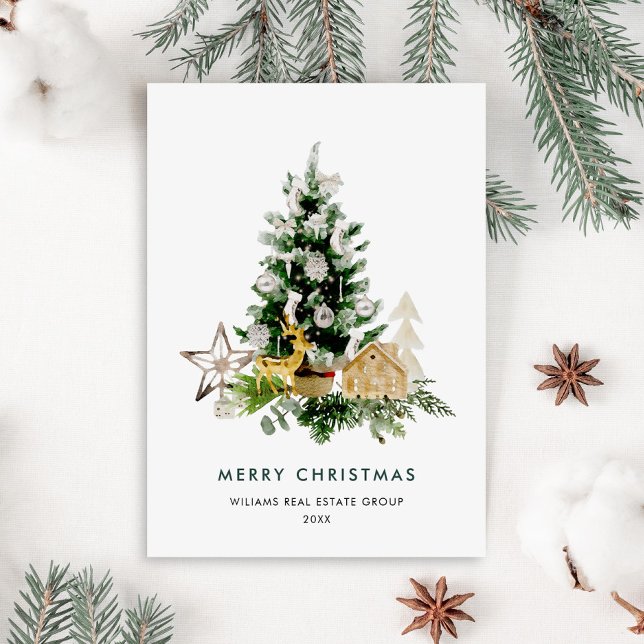 Elegant Pine Tree Christmas Corporate Greeting Holiday Card (Creator Uploaded)