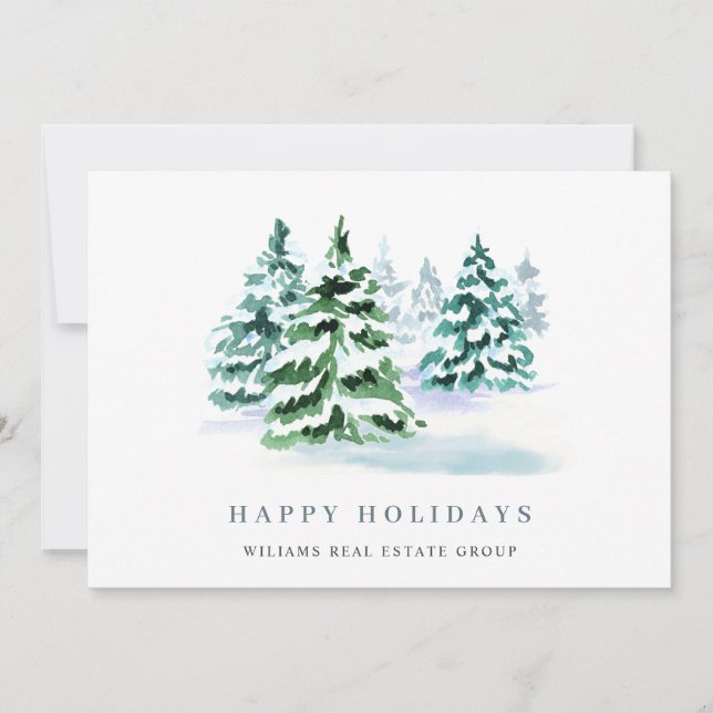 Elegant Pine Tree Christmas Corporate Greeting Holiday Card (Front)