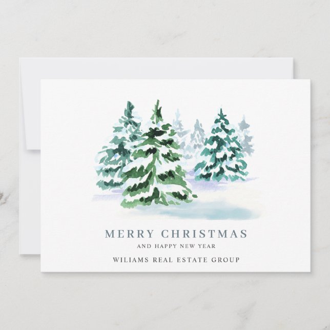 Elegant Pine Tree Christmas Corporate Greeting Holiday Card (Front)