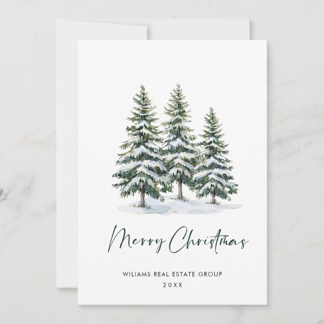Elegant Pine Tree Christmas Corporate Greeting Holiday Card (Front)