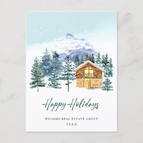 Elegant Pine Tree Christmas Corporate Greeting Postcard