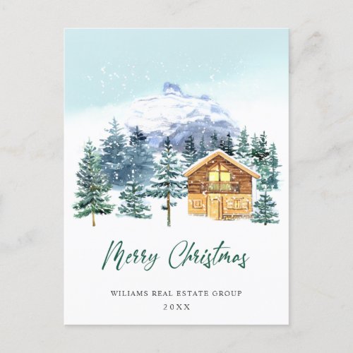 Elegant Pine Tree Christmas Corporate Greeting Postcard