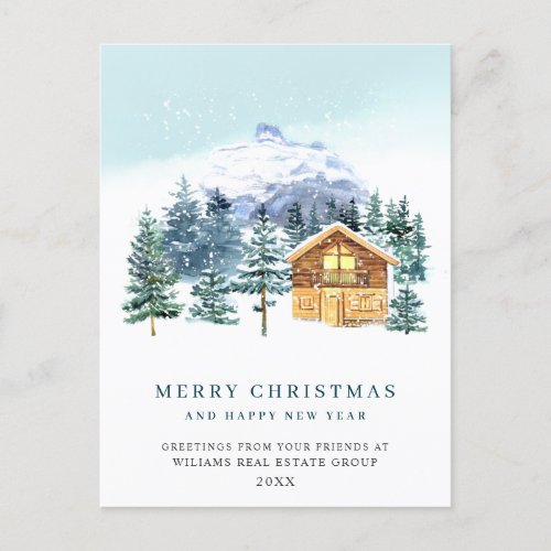 Elegant Pine Tree Christmas Corporate Greeting Postcard