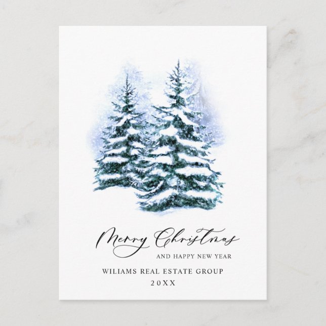 Elegant Pine Tree Christmas Corporate Greeting Postcard (Front)