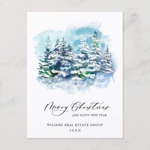 Elegant Pine Tree Christmas Corporate Greeting Postcard