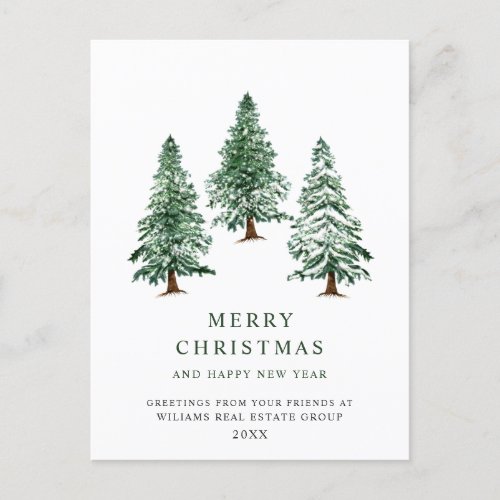 Elegant Pine Tree Christmas Corporate Greeting Postcard