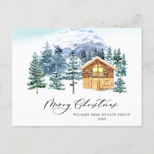 Elegant Pine Tree Christmas Corporate Greeting Postcard