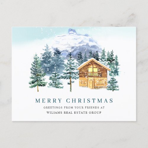 Elegant Pine Tree Christmas Corporate Greeting Postcard