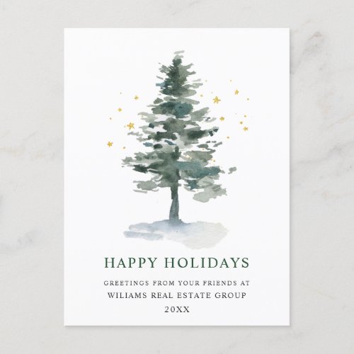 Elegant Pine Tree Christmas Corporate Greeting Postcard