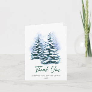 Elegant Pine Tree Christmas Corporate Holiday Letterpress Thank You Card