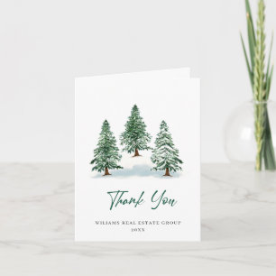 Elegant Pine Tree Christmas Corporate Holiday Letterpress Thank You Card