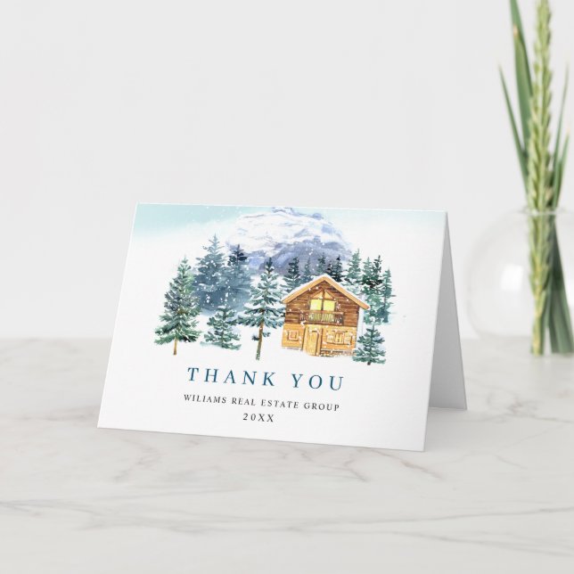 Elegant Pine Tree Christmas Corporate Holiday Thank You Card (Front)