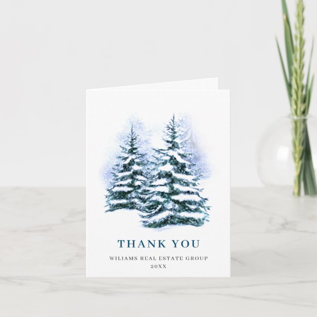 Elegant Pine Tree Christmas Corporate Holiday Thank You Card (Front)