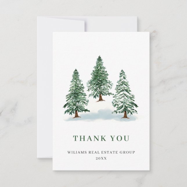 Elegant Pine Tree Christmas Corporate Holiday Thank You Card (Front)