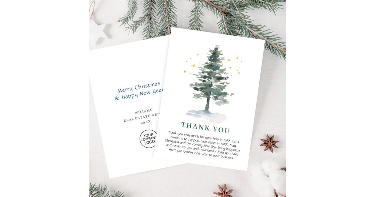 Elegant Pine Tree Christmas Corporate Holiday Thank You Card | Zazzle