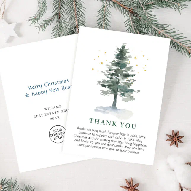 Elegant Pine Tree Christmas Corporate Holiday Thank You Card | Zazzle