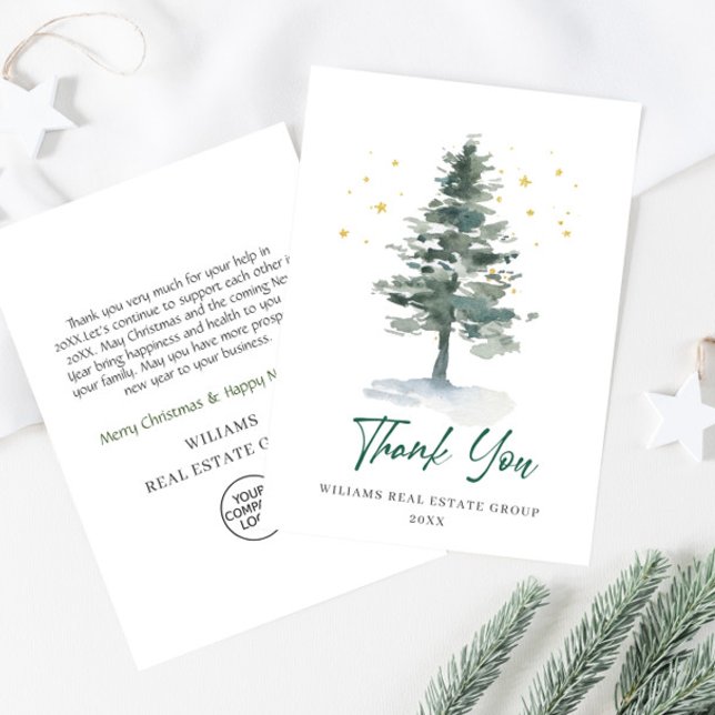 Elegant Pine Tree Christmas Corporate Holiday Thank You Card (Creator Uploaded)