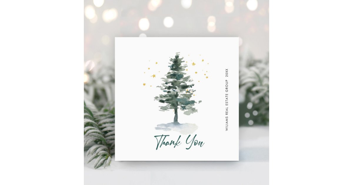 Elegant Pine Tree Christmas Corporate Holiday Thank You Card | Zazzle