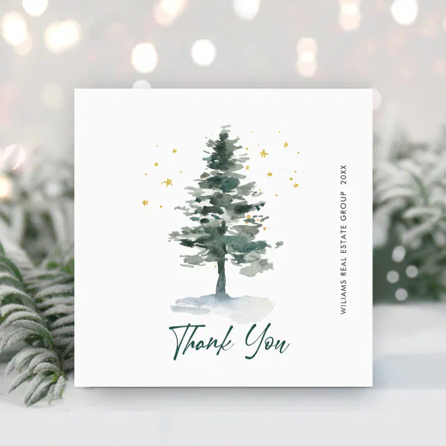 Elegant Pine Tree Christmas Corporate Holiday Thank You Card | Zazzle