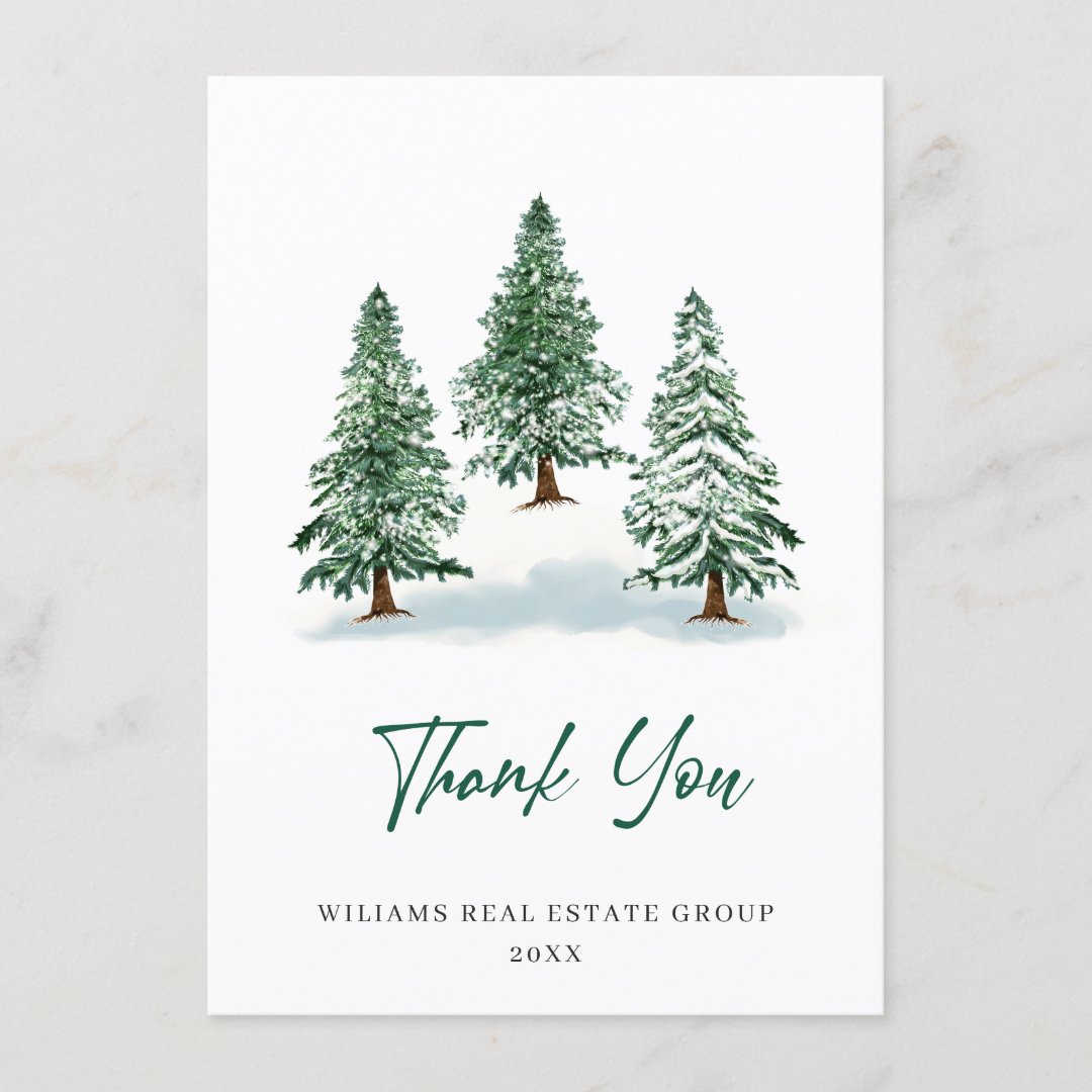 Elegant Pine Tree Christmas Corporate Holiday Thank You Card | Zazzle