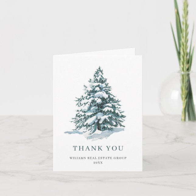 Elegant Pine Tree Christmas Corporate Holiday Thank You Card (Front)