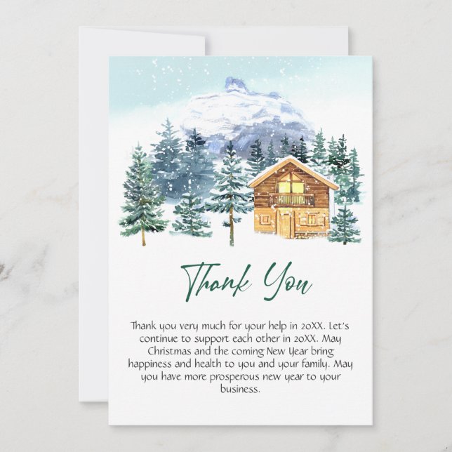 Elegant Pine Tree Christmas Corporate Holiday Thank You Card (Front)