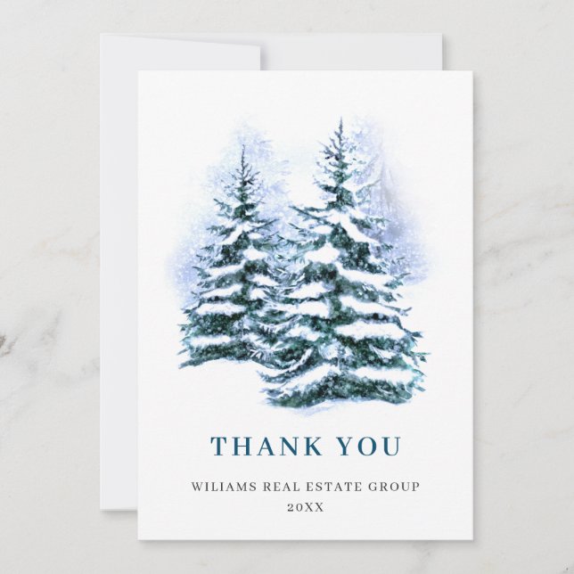 Elegant Pine Tree Christmas Corporate Holiday Thank You Card (Front)