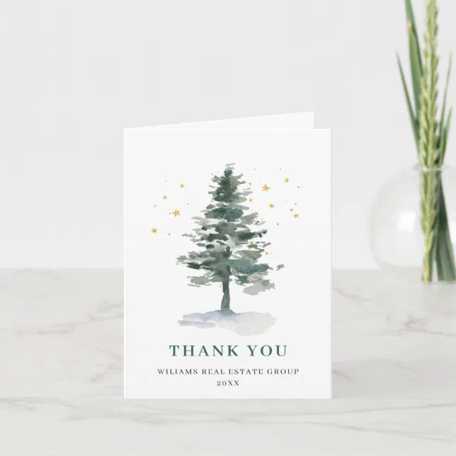 Elegant Pine Tree Christmas Corporate Holiday Thank You Card | Zazzle