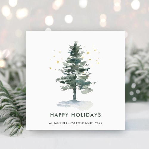 Elegant Pine Tree Christmas Greeting Corporate Holiday Card