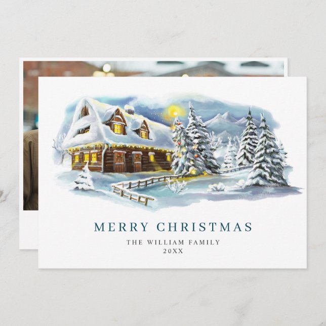 Elegant Pine Tree Christmas Greeting Photo Holiday Card (Front/Back)