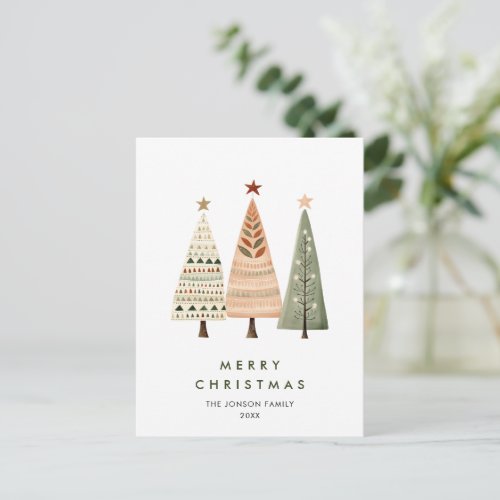 Elegant Pine Tree Christmas Holiday Greeting Postcard