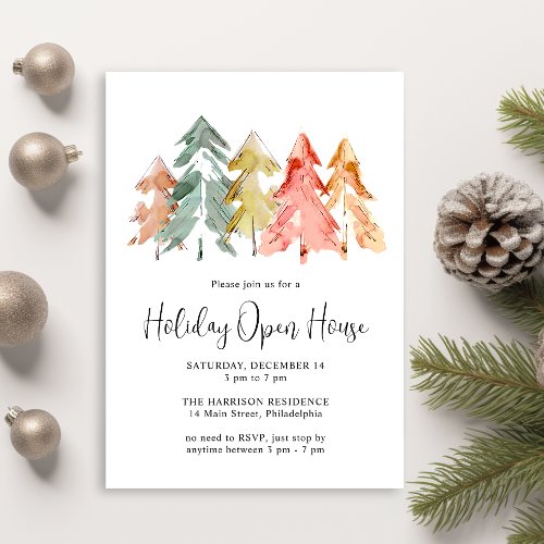 Elegant Pine Tree Christmas Holiday Open House Invitation