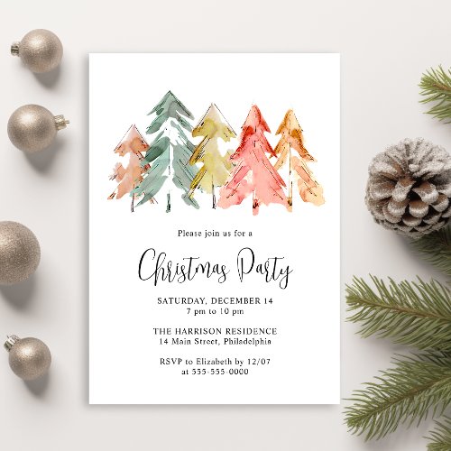 Elegant Pine Tree Christmas Party Invitation