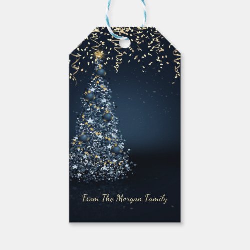 ElegantPine Tree Confetti Blue Gift Tags