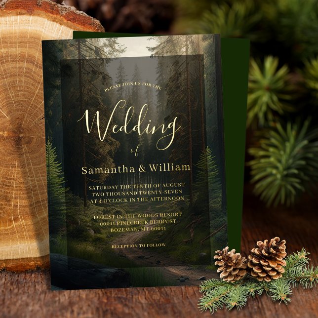 Elegant Pine Tree Forest Woodland Wedding Foil Invitation (Creator Uploaded)