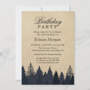 Elegant Pine Tree Kraft Birthday Party Invitation