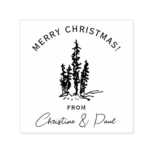 Elegant Pine_tree Merry Christmas Custom Name Self_inking Stamp
